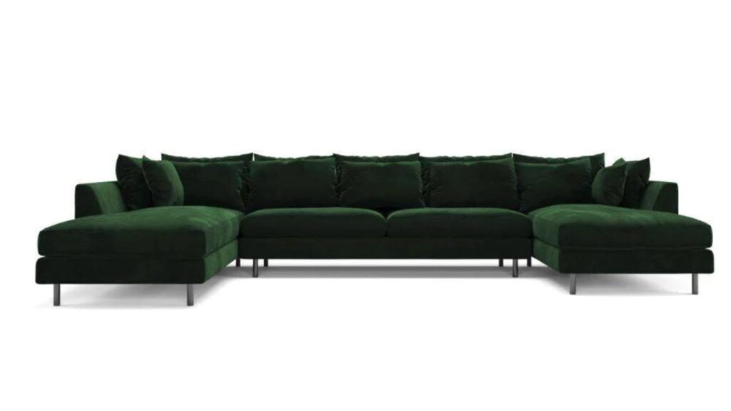 Ofelia velour U-sofa i mørkegrøn